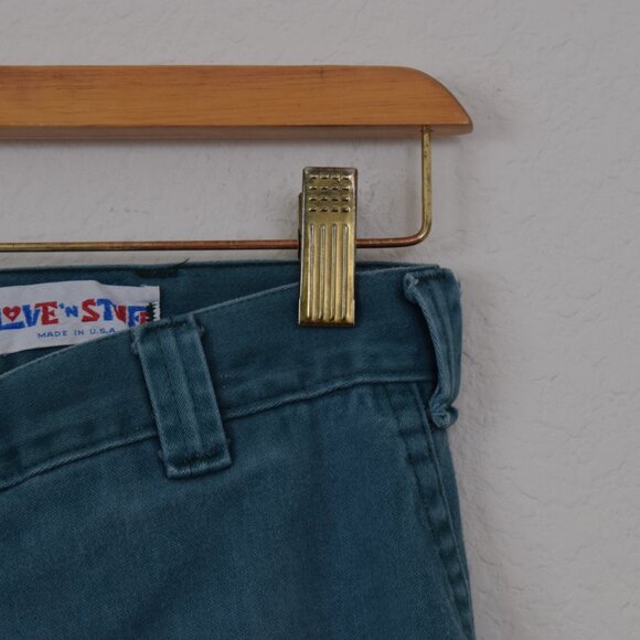 Vintage 70s Worrrn Ripped Green Flat Front Flared Pants by Love & Stitch size 28 - Picture 6 of 12